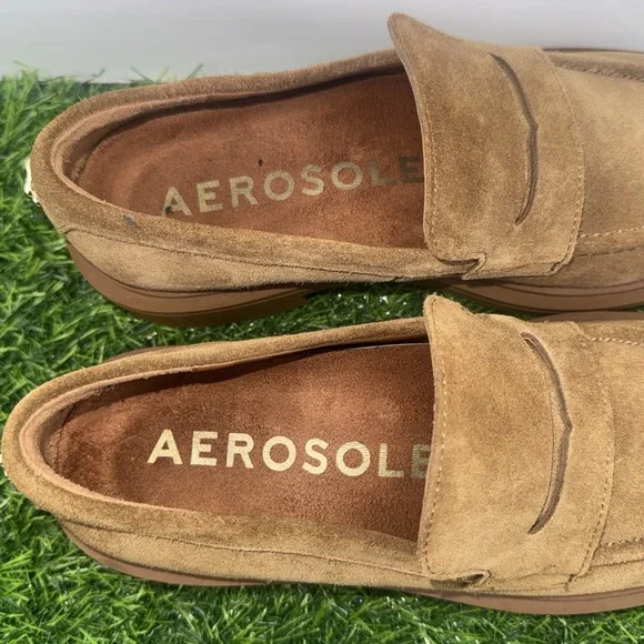 Aerosoles Gelso Block Heel Loafers Tobacco Brown Suede Womens Size 6M Comfort - Picture 8 of 16